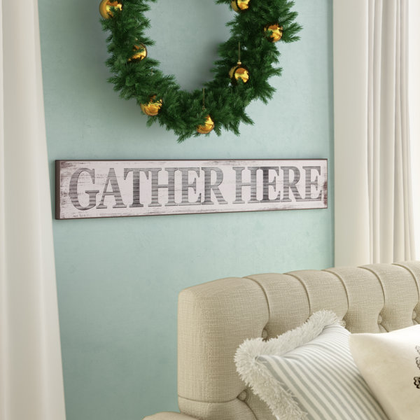 'Gather Here' Textual Art on Wood - Typography wall decorations