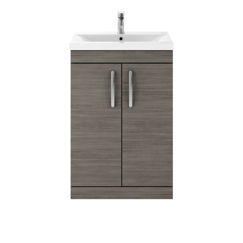 Vasari Vista Brown Grey Avola Door Floor Standing Vanity Unit & Mid Edge Basin - 600mm Width