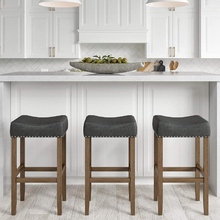 Hylie Nailhead Wood Pub-Height Kitchen Counter Bar Stool 24