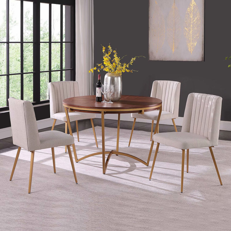 Mercer41 5 Pieces Round Dining Set With 4 Chairs For Modern Home Or Restaurant Red Round Table Beige Chair Wayfair