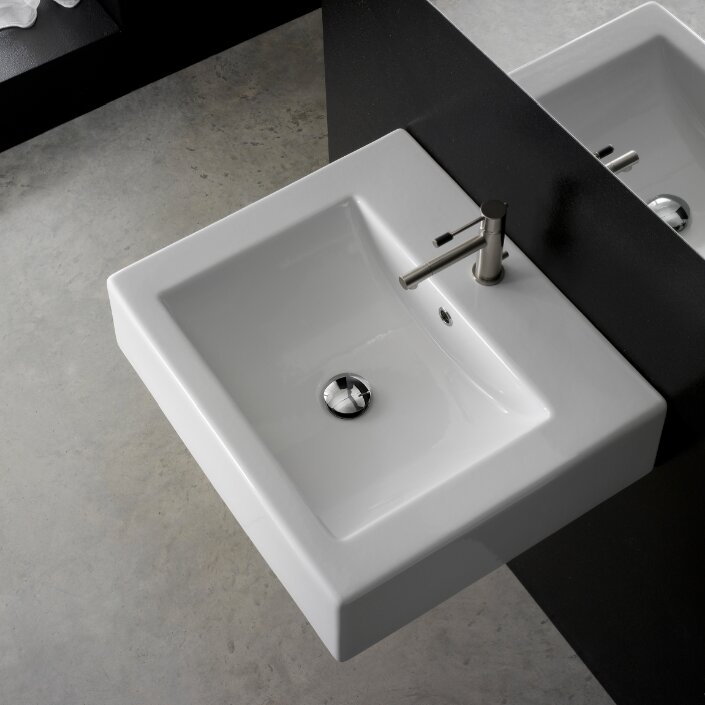 Ceramic 21 Wall Mount Bathroom Sink With Overflow
