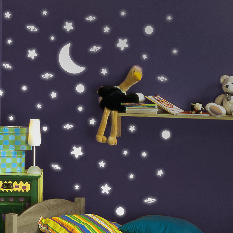 Zoomie Kids Mellor Glow In The Dark Moon And Stars Wall Decal Reviews Wayfair Ca