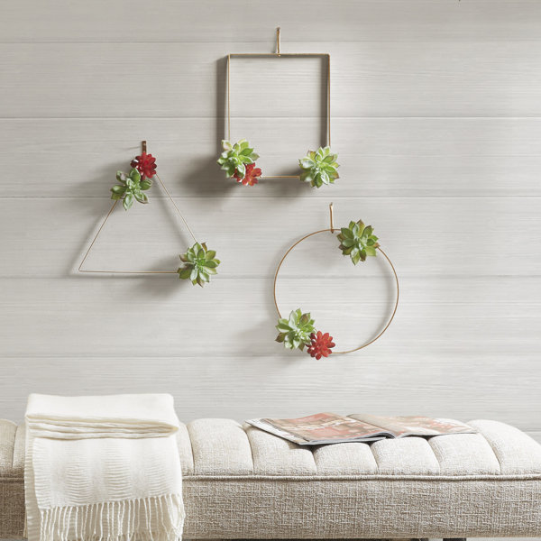 Bungalow Rose 3 Piece Man Made Succulent On Metal Hangers Wall Decor Set Wayfair