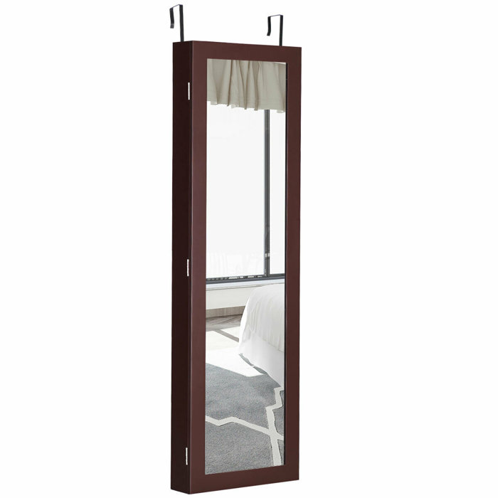 Ebern Designs Costway Wall Door Mounted Mirrored Jewellery Cabinet