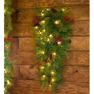 Lighted Holiday Teardrop Swag with Battery Operated Auto Timer