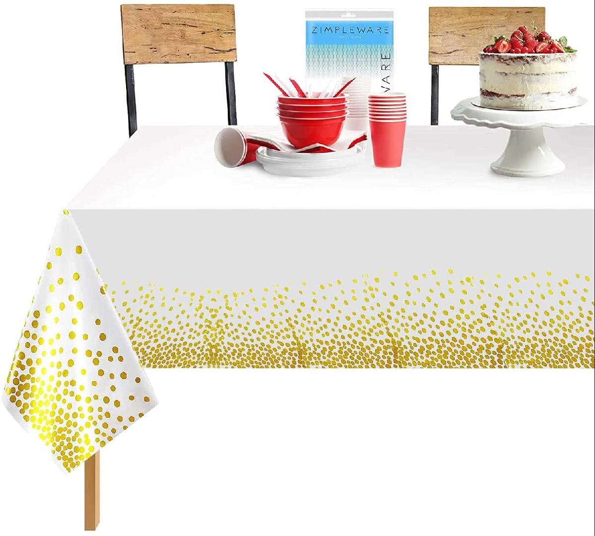 2 Pack Plastic Tablecloth - 54 inch x 108 inch Red/White/Blue Stars 