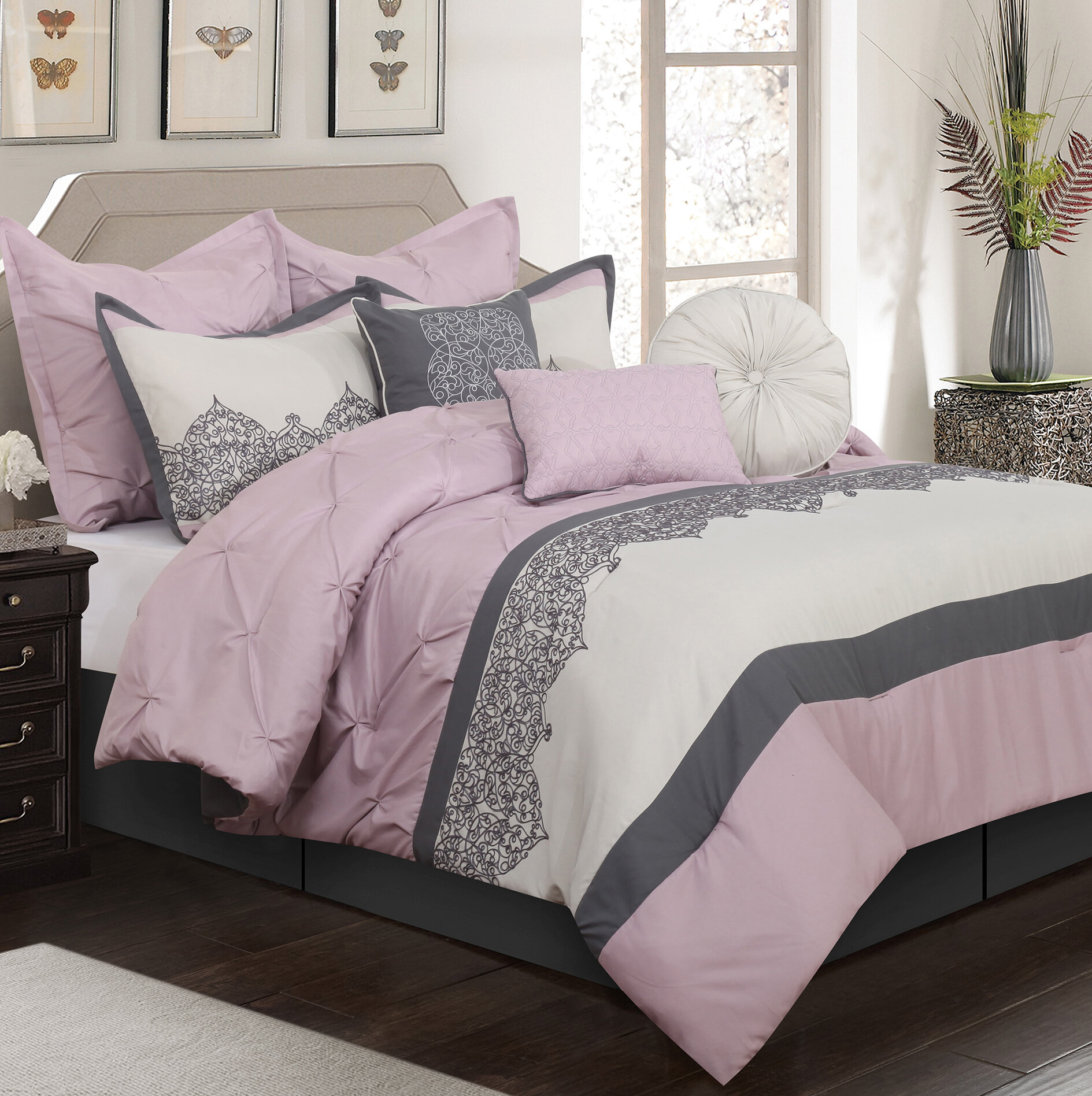 House Of Hampton Rhinehart Pink Gray Microfiber 7 Piece Comforter Set Reviews Wayfair