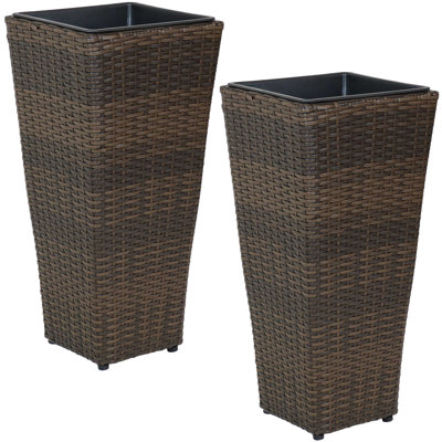 Saige Square Brown Polyrattan Outdoor Planter with Liner