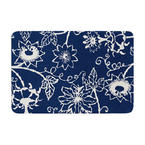 Laura Nicholson Passion Flower Floral Memory Foam Bath Rug