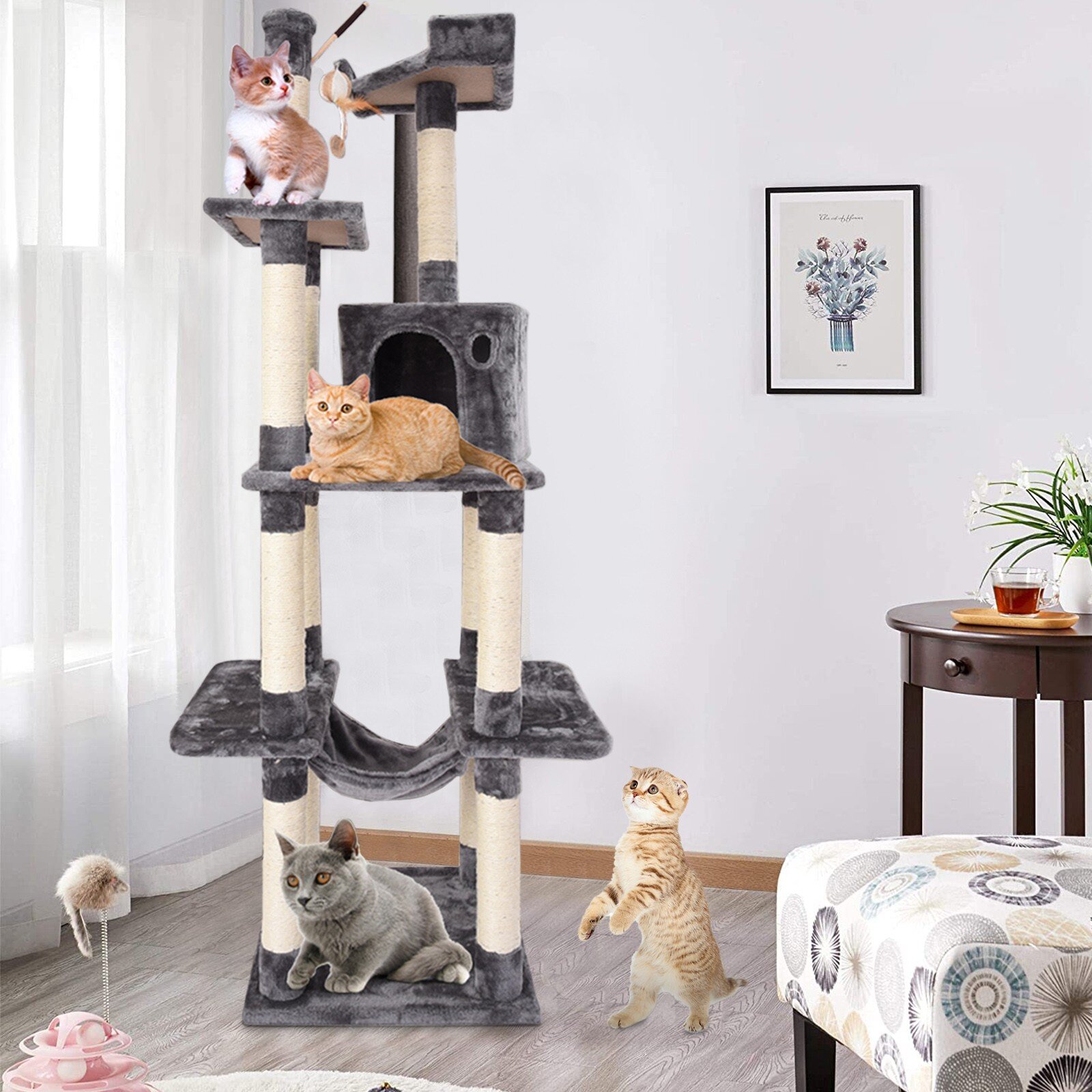 72'' inch Cat Tree Tower Condo Furniture Scratch Post Kitty Pet House Play Gray 