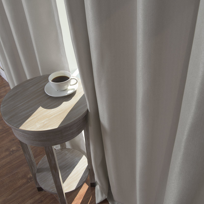 Vicenta Basketweave Faux Linen Solid Blackout Back Tab Top Curtain