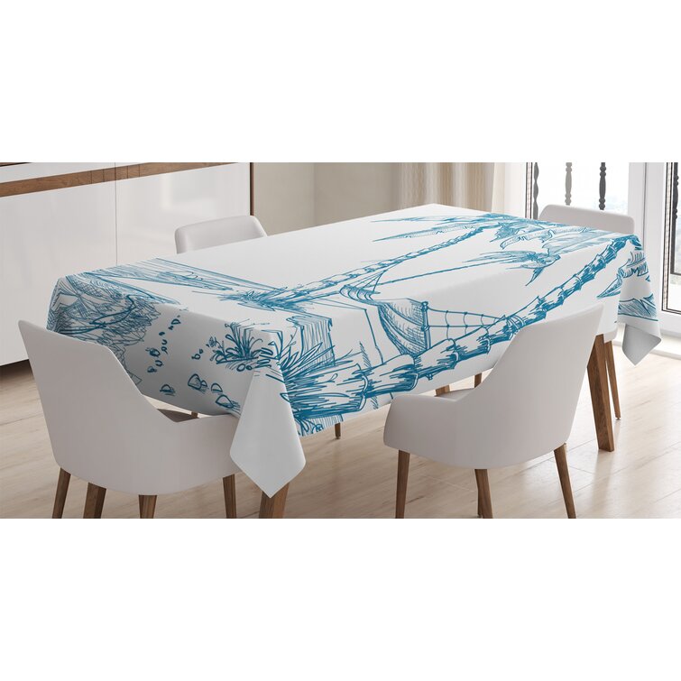 60 X 84 Modern Illustration of a Tropical Beach with Palm Trees and Hammock Hawaiian Relax Ambesonne Beach Tablecloth Blue White Dining Room Kitchen Rectangular Table Cover 