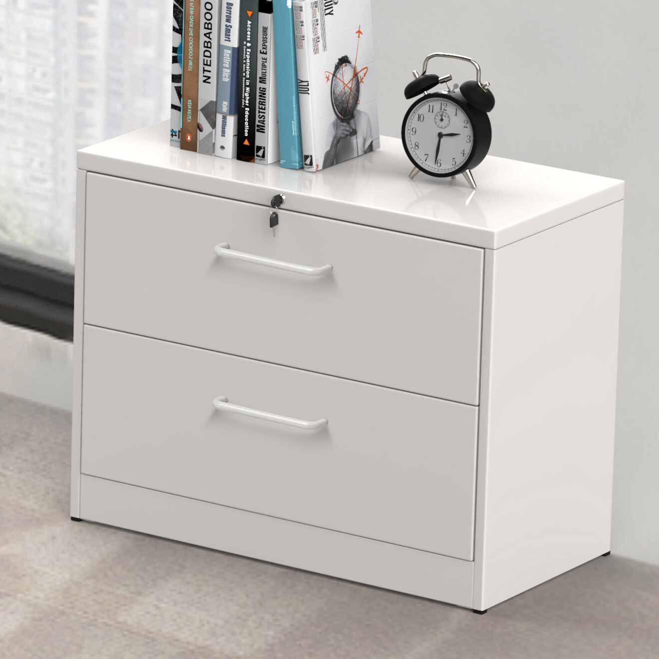 Inbox Zero Lateral File Cabinet Anti Tilt Structure More File Space Office Lock Design 2 Drawers White Wayfair