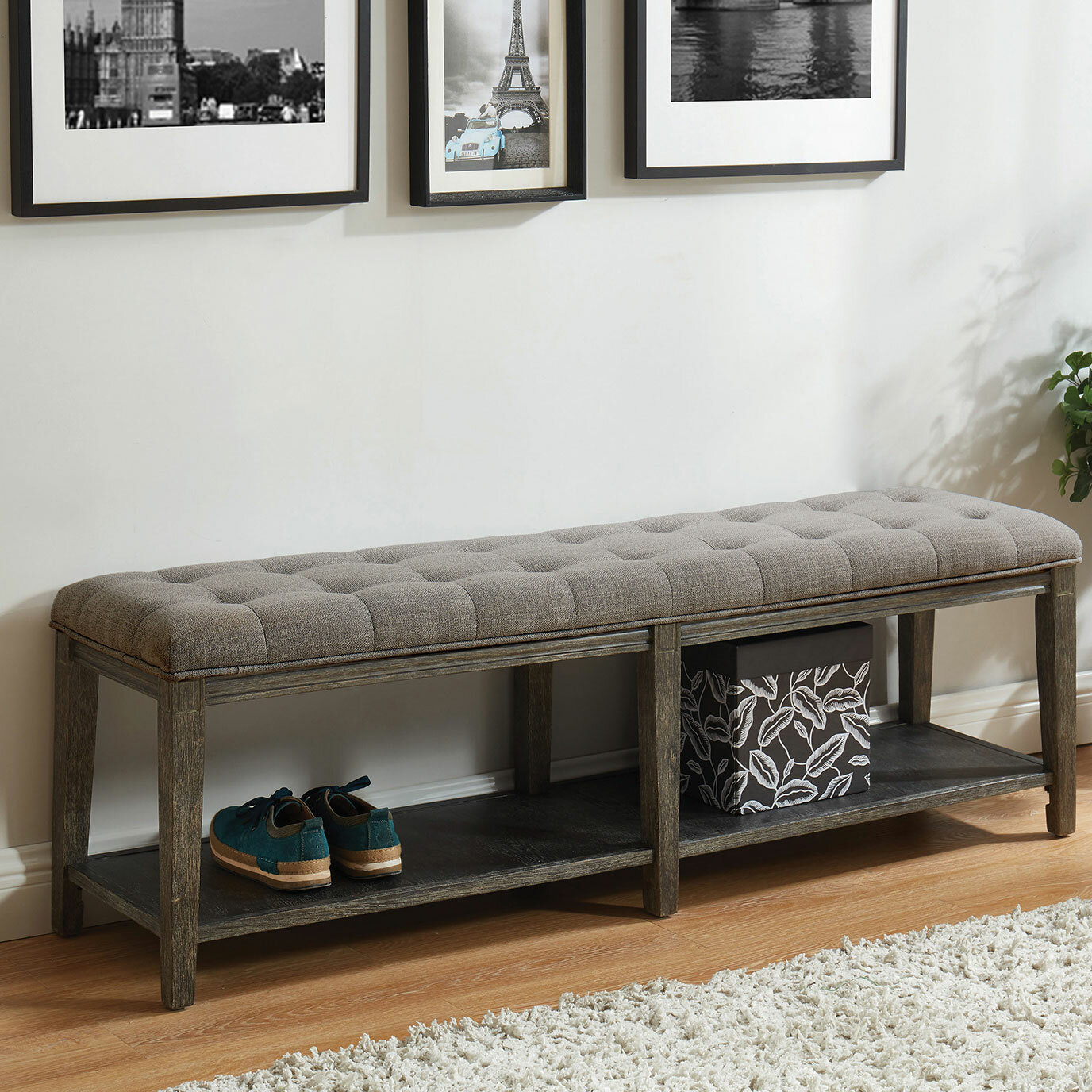 Gracie Oaks Varela Upholstered Shelve Storage Bench & Reviews | Wayfair