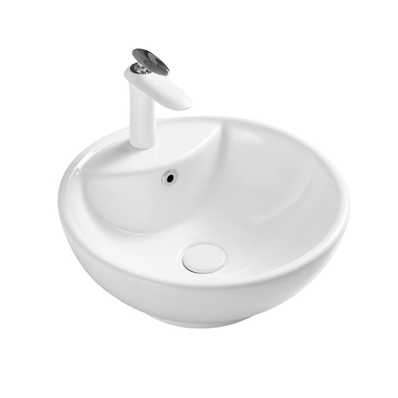 Lintoyo White Ceramic Circular Vessel Bathroom Sink With Faucet And Overflow Wayfair