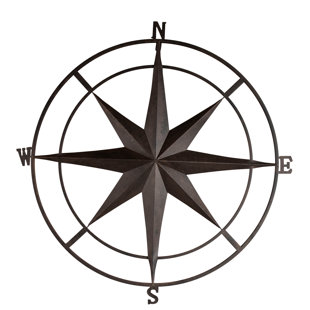 Nautical Compass Rose Metal Art 34" Black 
