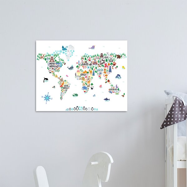 Framed Children's World Map Educational Wall Decor in Premium Wood Frame 