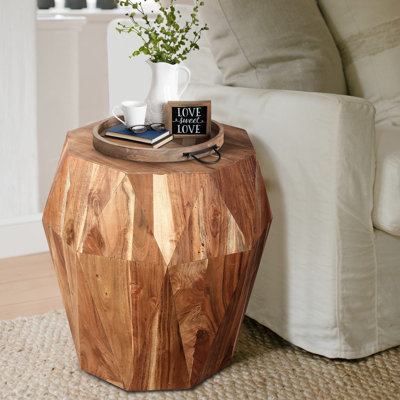 Luzader Solid Wood Drum End Table