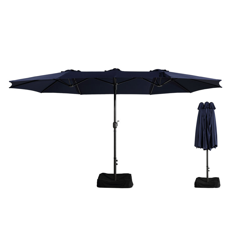 15Ft Patio Maket Umbrella With Base Fabric Color: Navy