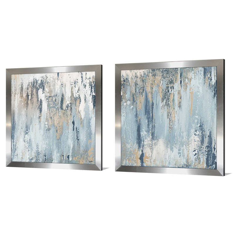 Orren Ellis Blue Illusion Square 2 Piece Acrylic Painting Print