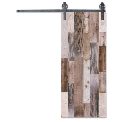 Flush Wood Unfinished Vertical Reclaimed Sliding Barn Door Without
