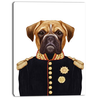 Designart Funny Boxer Dog In Military Uniform Graphic Art On