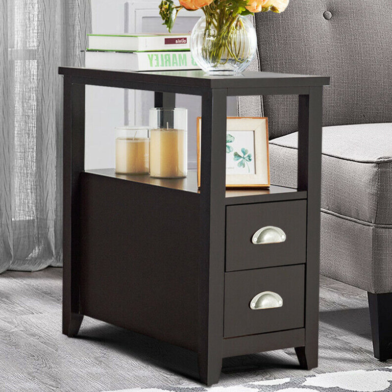 Red Barrel Studio Set Of 2 End Bedside Table Rectangular Nightstand W 2 Drawers Shelf Espresso Wayfair Ca