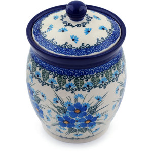 Polish Pottery Forget Me Not with Lid Kitchen Canister