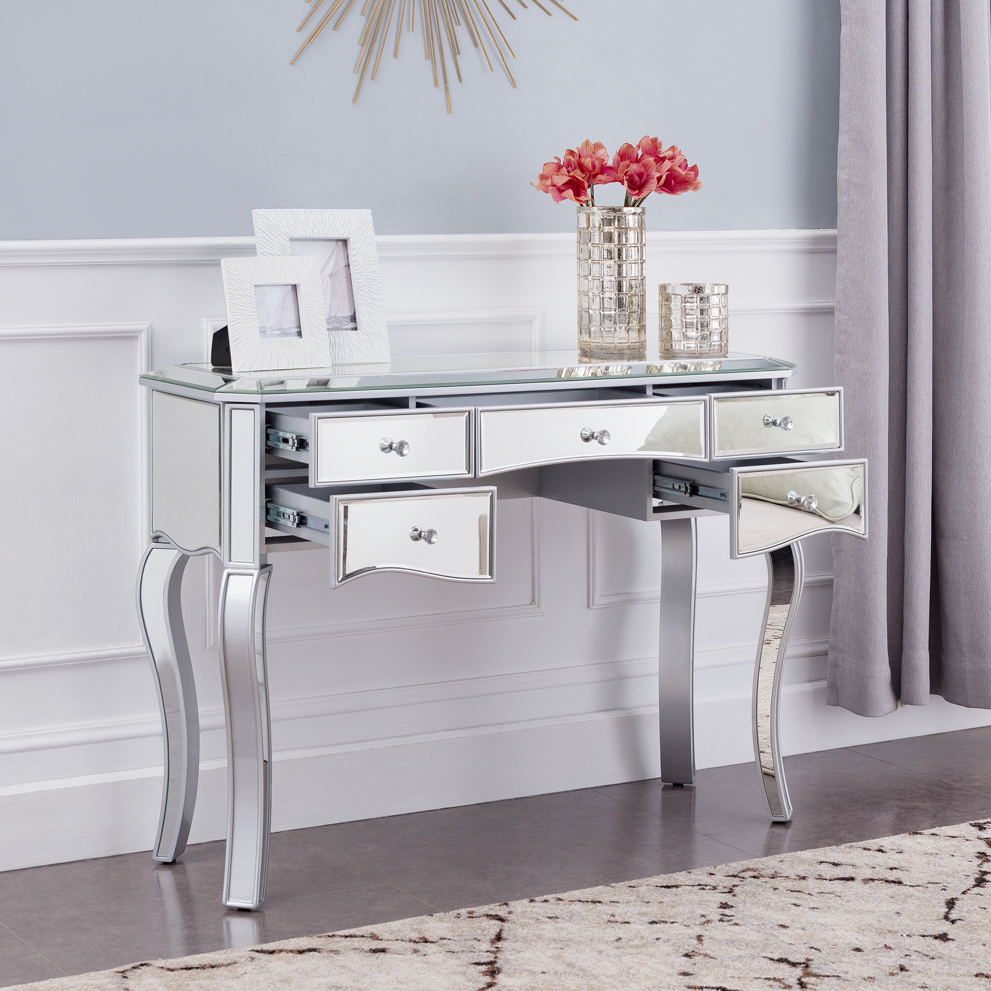 House Of Hampton Moyne Mirrored Glass Desk Reviews Wayfair