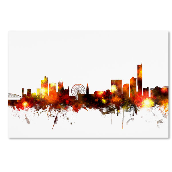 Ivy Bronx Manchester England Skyline Red Graphic Art On Wrapped Canvas Wayfair