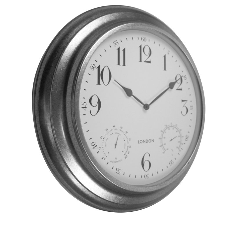 Galvanized Metal Outdoor/Indoor Clock with Thermometer and Hygrometer