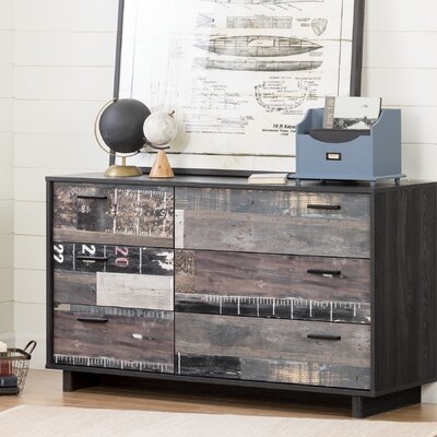 Fynn 6 Drawer Double Dresser South Shore Finish Dark Gray