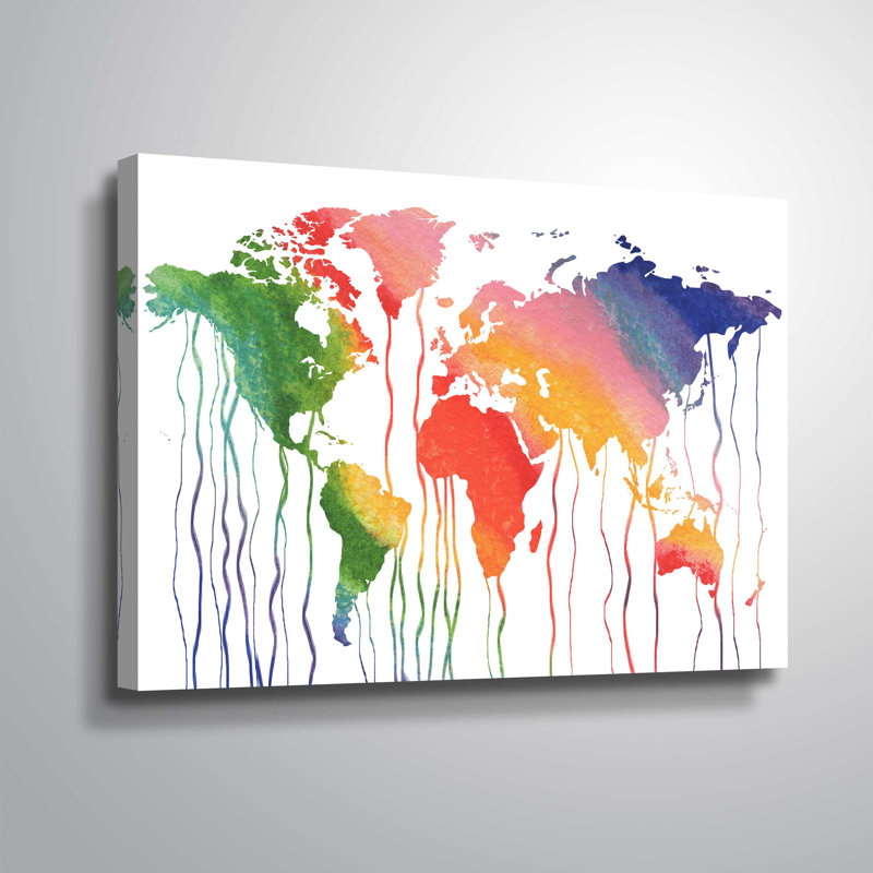 Wrought Studio Gillham Rainbow Rain Watercolor World Map
