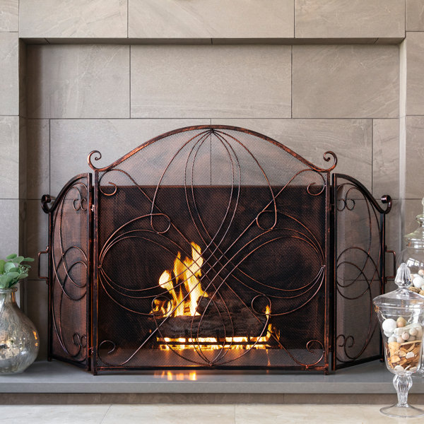 UniFlame Fireplace Screen Mesh Decorative Leaves Free Standing Foldable 3-Panel
