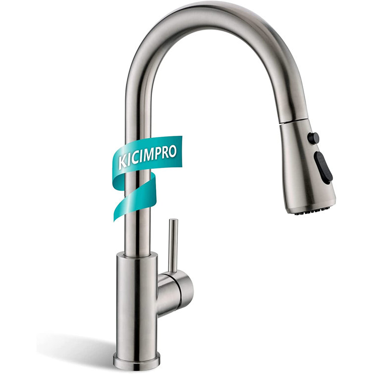 Kitchen Faucet With Pull Down Sprayer Brushed Nickel, High Arc Single Handle Kitchen Sink Faucet With Water Lines, Commercial Modern Rv Stainless ...