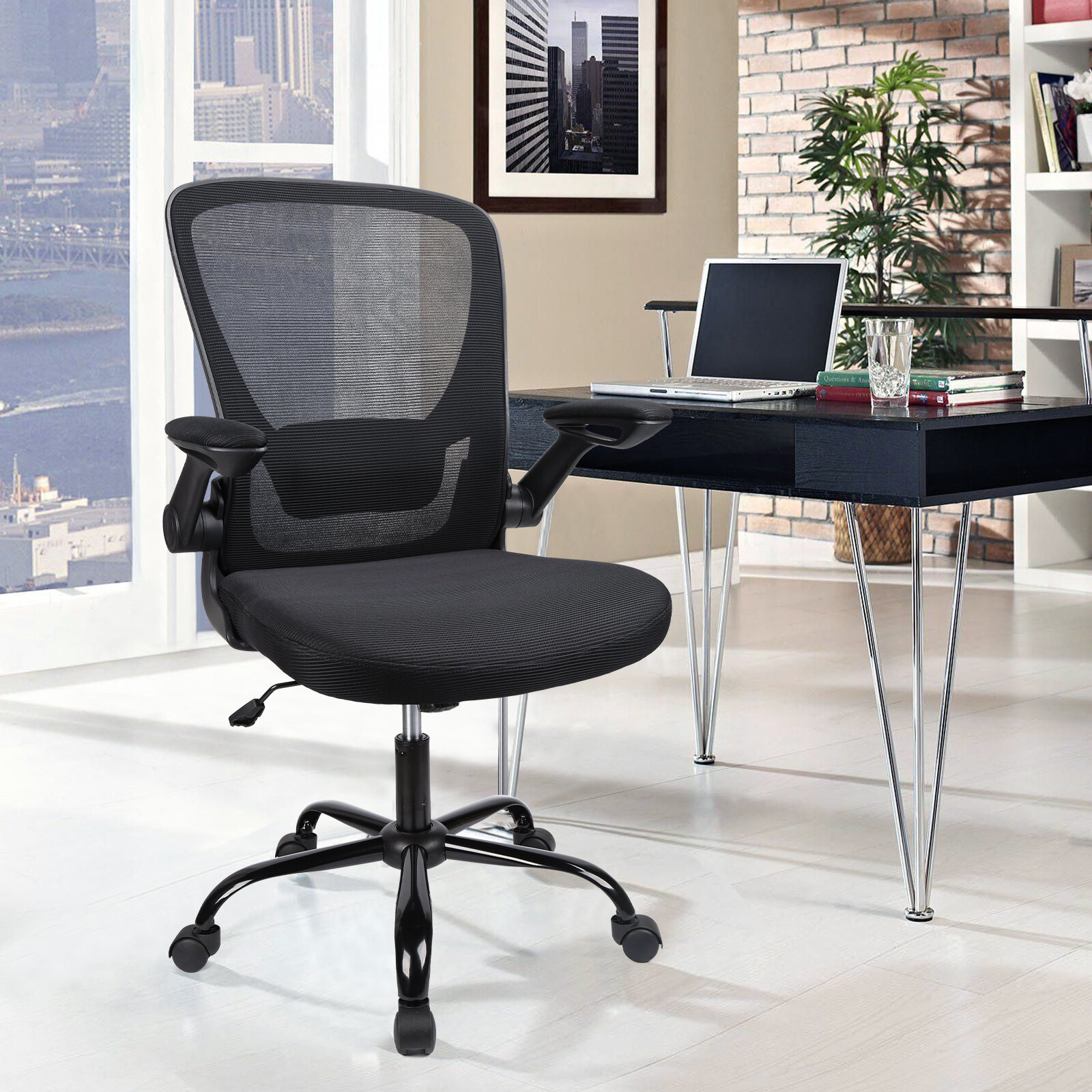 Office Chair Black,Computer Desk Chair Ergonomic Office Chair with Arm Home Office Tiltable Swivel Mesh Chair Comfy Padded Desk Chair