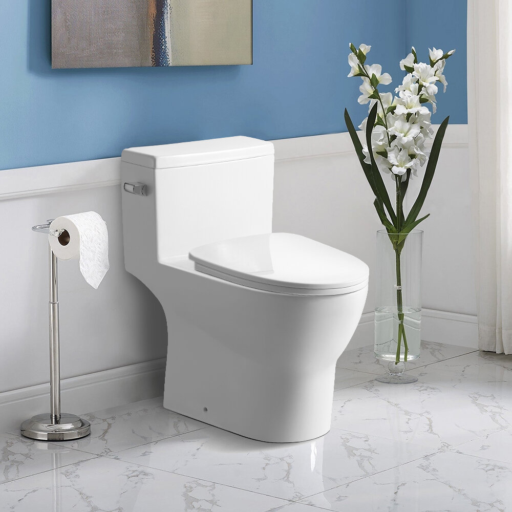 Watqen 1 28 Gpf Water Efficient Elongated One Piece Toilet With High Efficiency Flush Wayfair