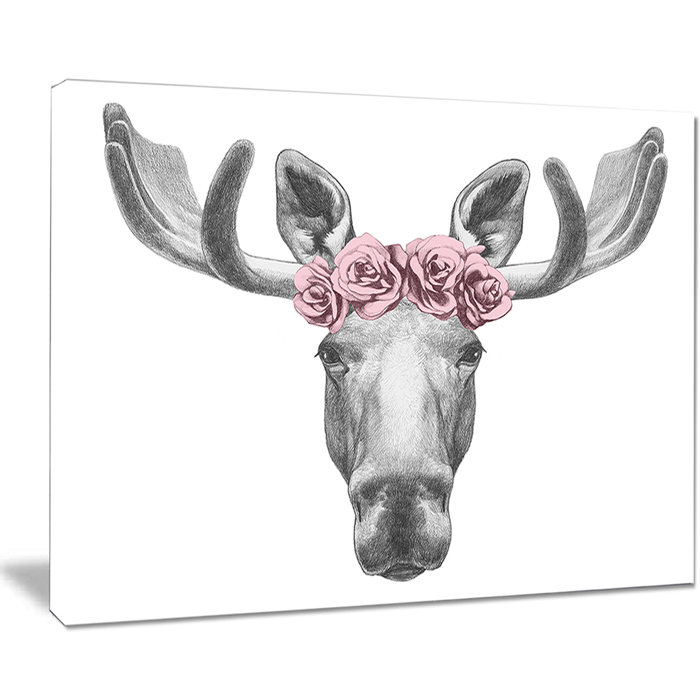 Wrought Studio Moose With Floral Head Wreath Moose Wall Art On