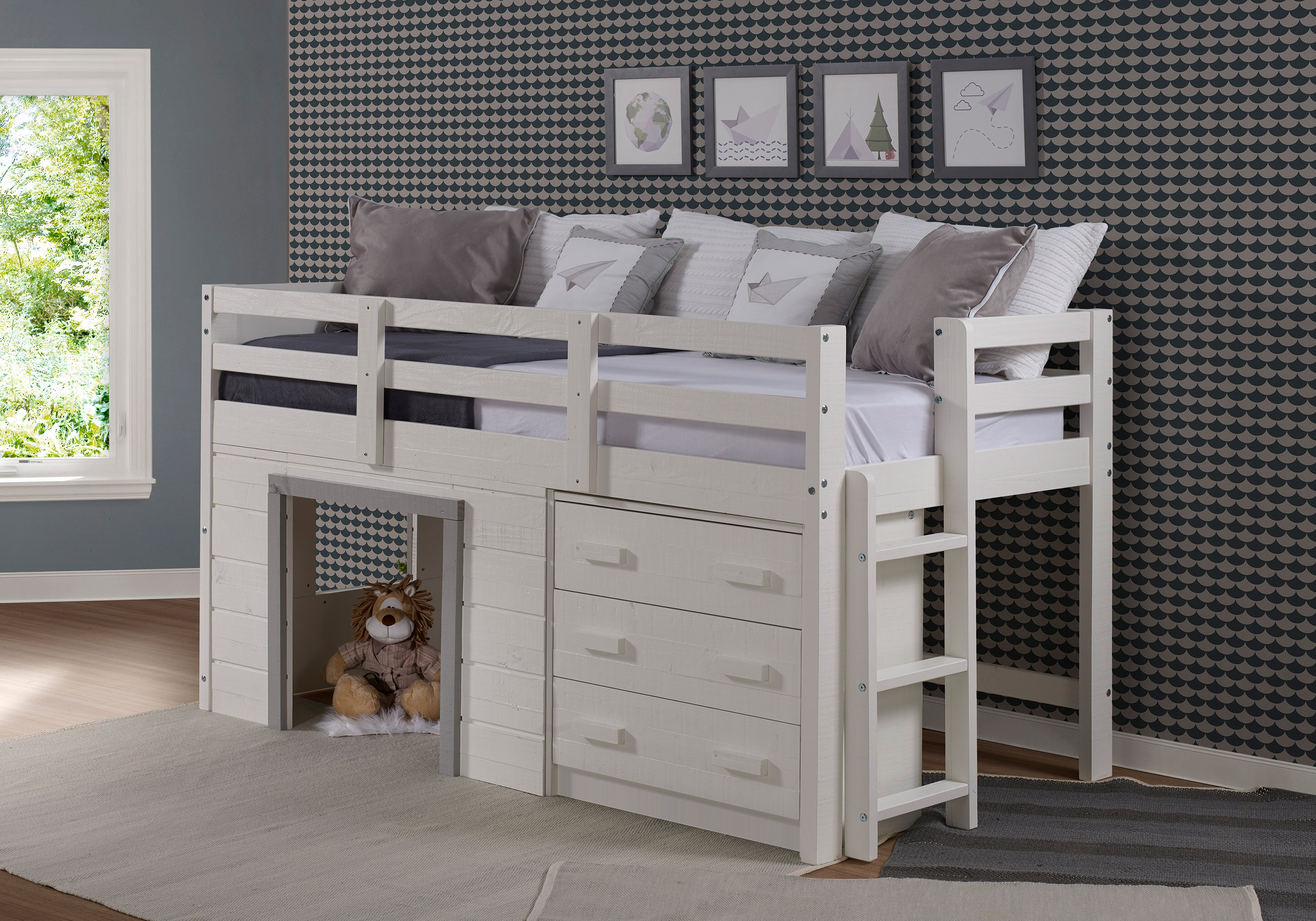 Harriet Bee Tressa Twin Low Loft Bed With Drawers And Shelves