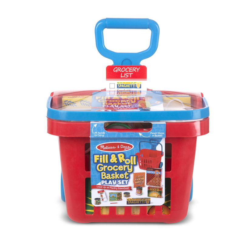 Melissa Doug 11 Piece Rolling Grocery Basket Play Food Set