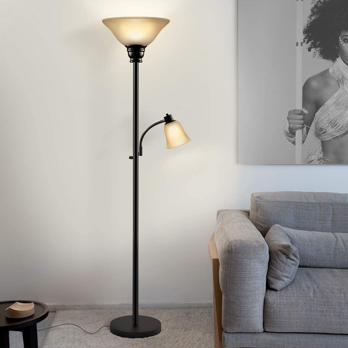 Mother & Child Floor Lamp White Frosted Shades Contemporary Lounge Reading Lamp
