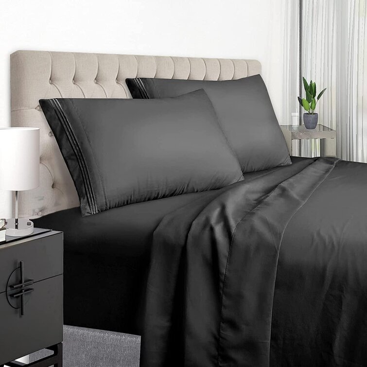 1 Piece Black Top Sheet Satin Flat Sheet Only Extra Soft Silk Flat Bed Sheets Sold Separately Twin Twin Flat Sheet Black