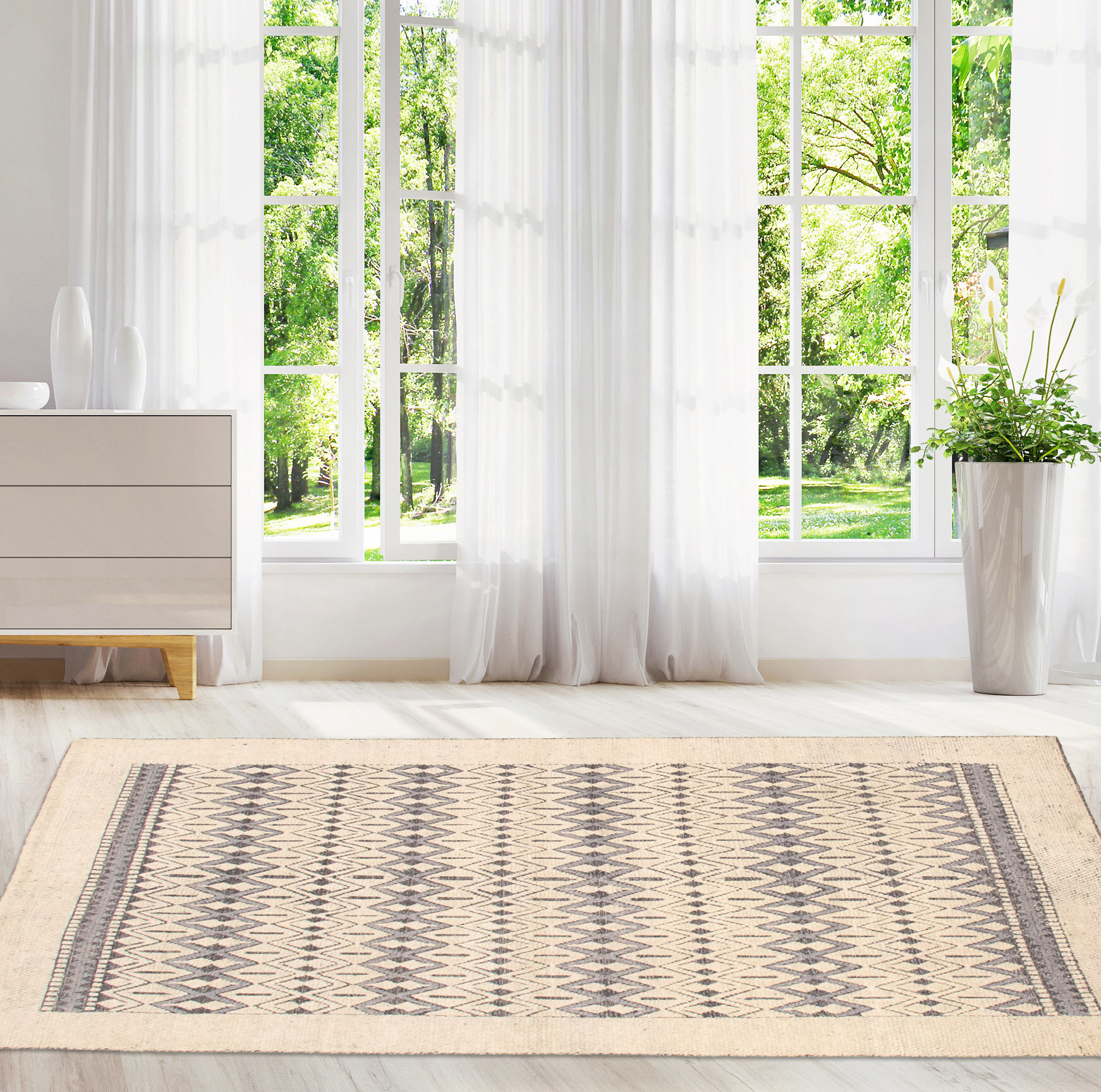 eCarpet Gallery Large Area Rug for Living Room Hand-Knotted Wool Rug 362671 Bedroom Tangier Moroccan Ivory Rug 8'0 x 10'0 