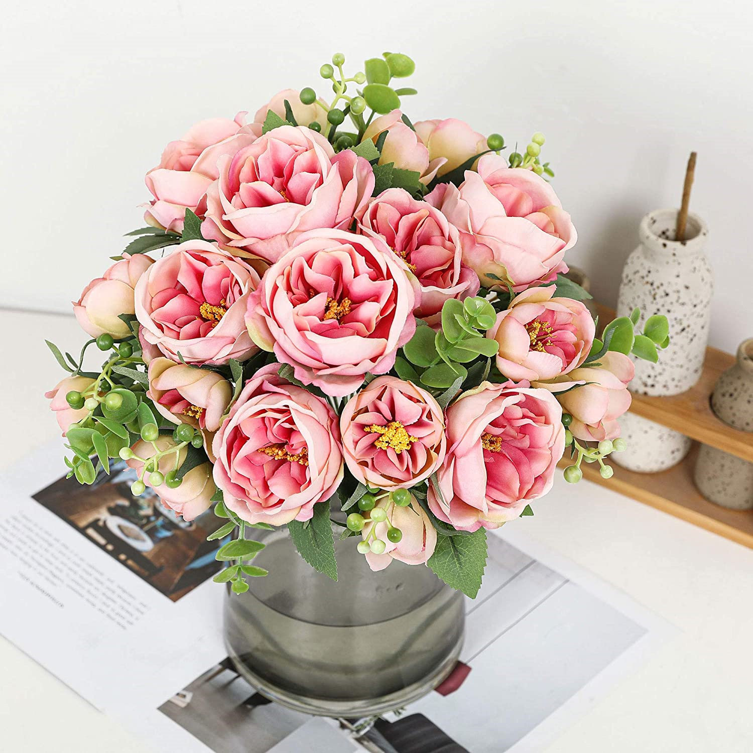 Pink 4 Bouquets Mini Artificial Peonies Flowers Silk Hydrangea with Fern Leaves Fake Plants for Table Centerpiece Flower Arrangements Wedding Decor Pink 4 Bouquets Mini Artificial Peonies Flowers Silk Hydrangea with Fern Leaves Fake Plants for Table Centerpiece Flower Arrangements Wedding Decor