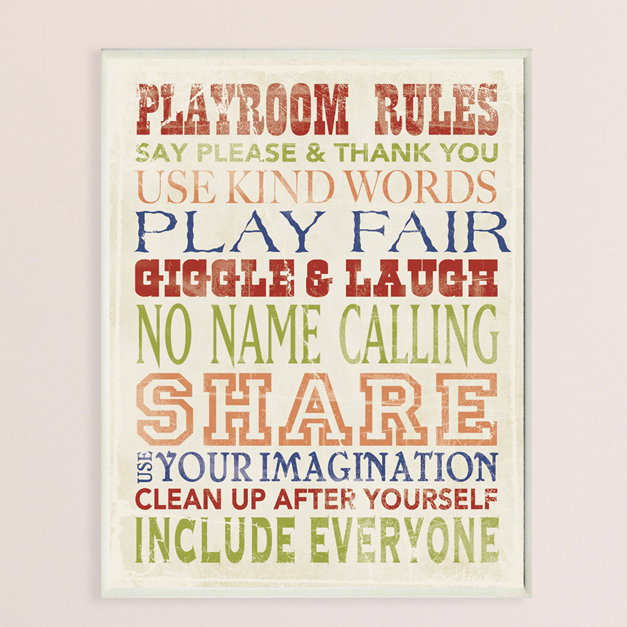 New Metal Playroom Rules Hanging Sign Plaque