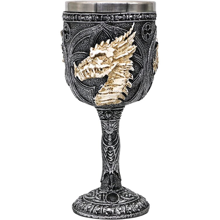 Gothic Double Wall Resin Stainless Steel 3D Drinking Mug Dragon Bone Skull Metal Wine Goblet Cup