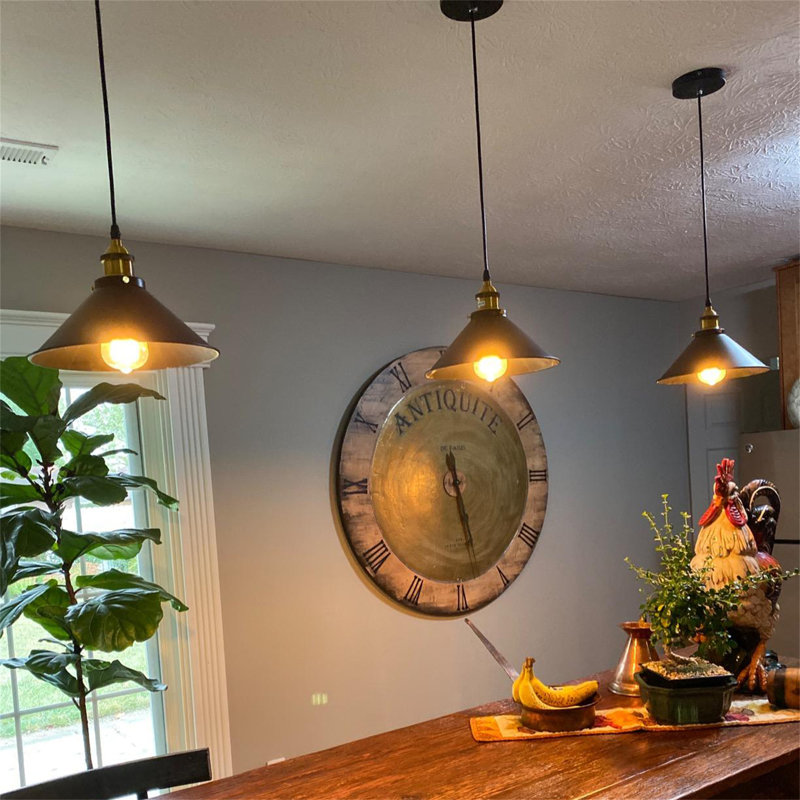 Vintage 1 - Light Hanging Pendant Lights Retro Pendant Light Fixtures with 10.24" Metal Shade(Set of 3) Finish: Black/Gold