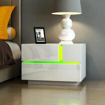 sense white high gloss bedside table with led light