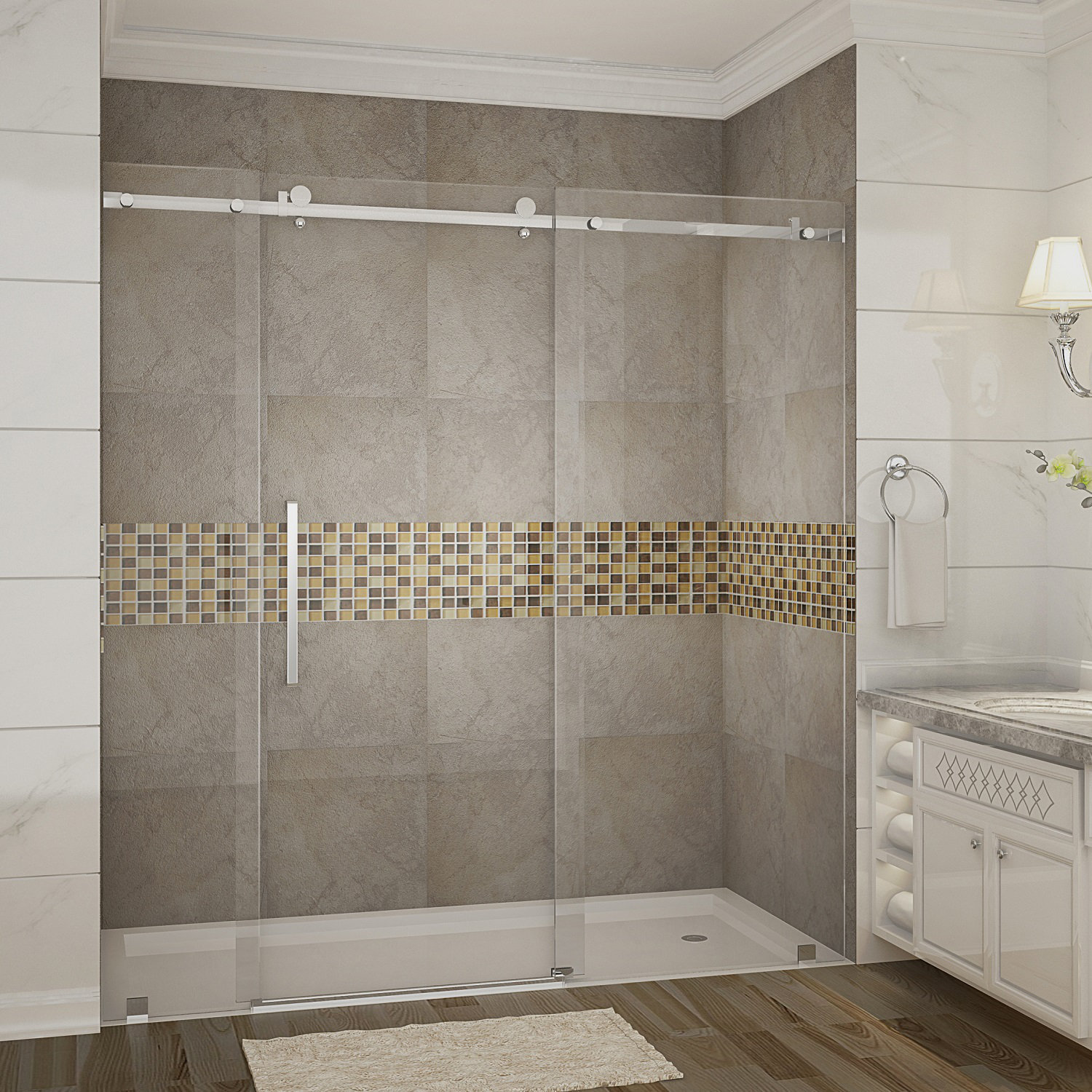 Aston Moselle 75 X 72 Single Sliding Completely Frameless Shower