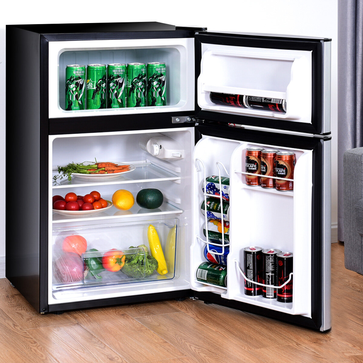 Costway 3.2 Cubic Feet cu. ft. Freestanding Mini Fridge with Freezer ...